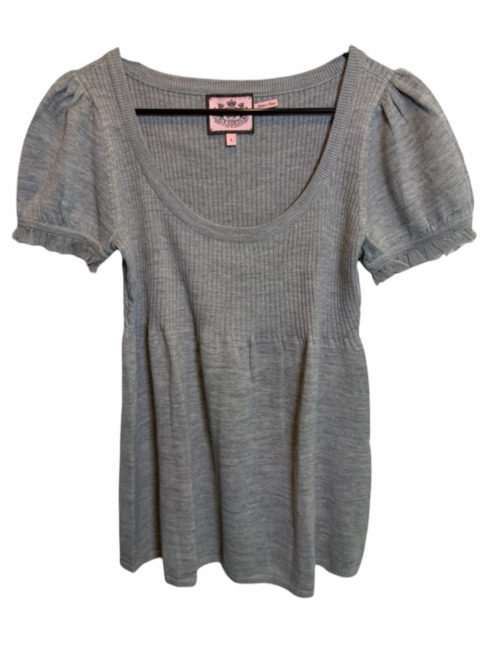 Juicy Couture Gray Wool and Cashmere Blouse Y2K Babydoll Coquette Size L VTG